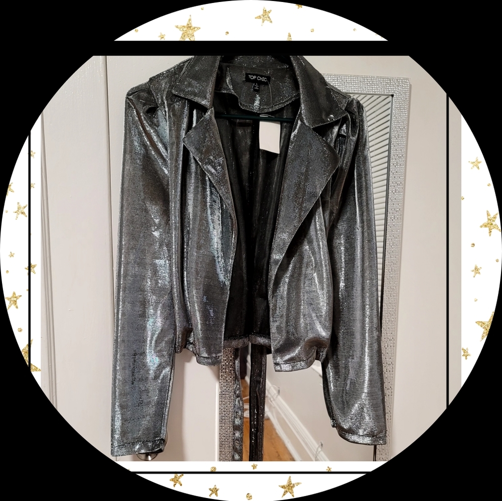 Long sleeve shining silver top